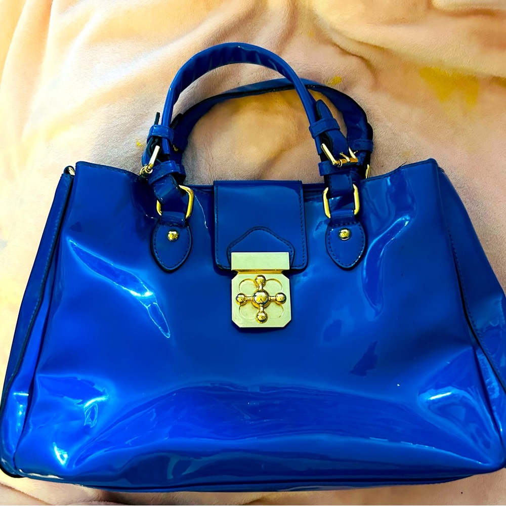 Gianni Bini Blue Patent Leather Large Shoulder Bag